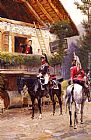 Front Canvas Paintings - Officers from a Cuirassier Regiment in front of a Country House